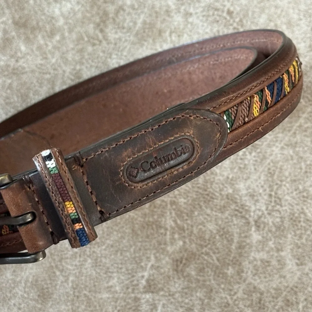 Southwestern Woven Leather Belt Brown Genuine Leather Columbia Size 46 Vintage